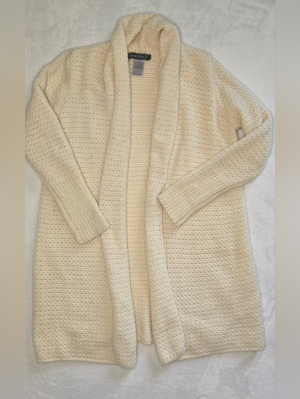 Irelands Eye 100% Virgin Wool Made In Ireland Cream Knit Open Cardigan Swester S